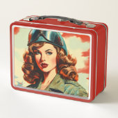 Retro Beautiful weiblicher Soldat Metall Brotdose (Rückseite)