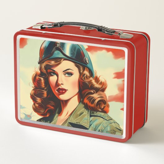 Retro Beautiful weiblicher Soldat Metall Brotdose (Rückseite)