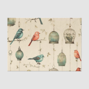 Retro Beauty Birdcages Birds Decoupage Seidenpapier