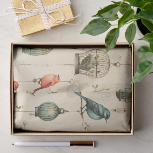 Retro Beauty Birdcages Birds Decoupage Seidenpapier (Geschenk)