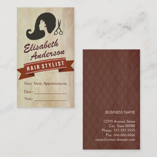 Retro Beauty - Friseur Salon Stylist Ernennung Terminkarte (Vorne/Hinten)