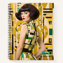 Retro beauty girl 60's fashion geometric yellow  notizblock