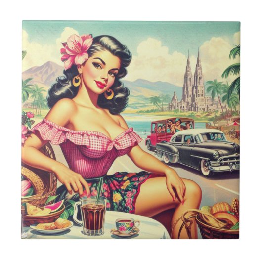 Retro Beauty Hispanic Girl Fliese (Vorderseite)