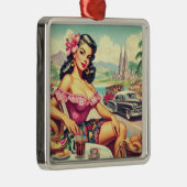 Retro Beauty Hispanic Girl Ornament Aus Metall (Rechts)