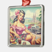Retro Beauty Hispanic Girl Ornament Aus Metall (Links)