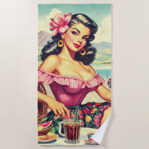 Retro Beauty Hispanic Girl Strandtuch