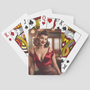 Retro Beauty in Rot Spielkarten