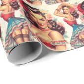Retro Beauty Mexican Woman Geschenkpapier (Rolleneckpunkt)