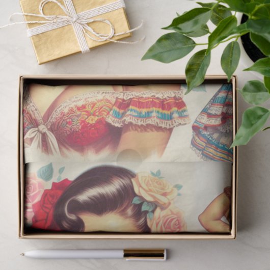 Retro Beauty Mexican Woman Seidenpapier (Geschenk)
