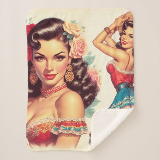 Retro Beauty Mexican Woman Sherpadecke (Vorderseite)