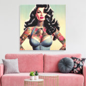 Retro Beauty Tattooot Button hoch Leinwanddruck (Insitu (Wohnzimmer))
