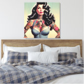 Retro Beauty Tattooot Button hoch Leinwanddruck (Insitu (Schlafzimmer))