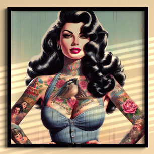 Retro Beauty Tattooot Button hoch Poster