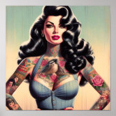 Retro Beauty Tattooot Button hoch Poster (Vorne)