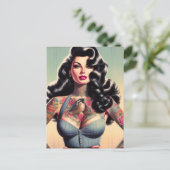 Retro Beauty Tattooot Button hoch Postkarte (Stehend Vorderseite)