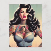 Retro Beauty Tattooot Button hoch Postkarte (Vorderseite)