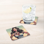 Retro Beauty Tattooot Button hoch Rechteckiger Pappuntersetzer (Vor Ort)