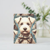 Retro Bedlington Terrier Illustration Postkarte (Stehend Vorderseite)