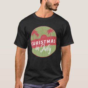 Retro bedrückte Sonnenuntergang und Palmen Weihnac T-Shirt