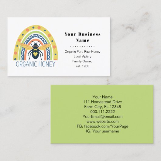 Retro Beekeeper Apiary Bio Honey Bee Rainbow Visitenkarte (Vorne/Hinten)