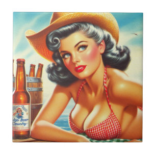 Retro Beer Country Girl Fliese