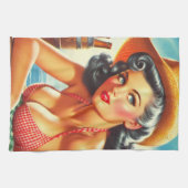 Retro Beer Country Girl Geschirrtuch (Horizontal)