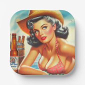 Retro Beer Country Girl Pappteller (Vorderseite)
