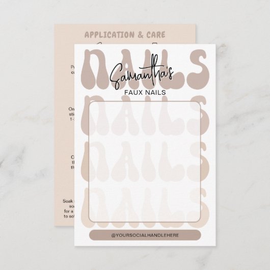 Retro Beige Acrylic Nails Care Guide Display Cards (Vorne/Hinten)