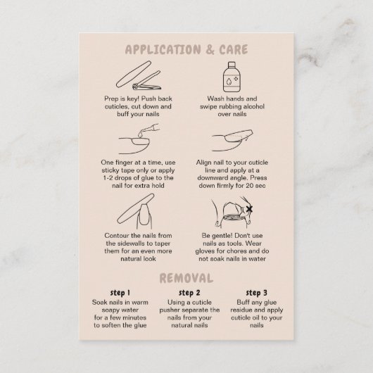 Retro Beige Acrylic Nails Care Guide Display Cards (Rückseite)