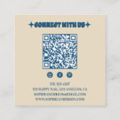 Retro Beige & Blue Wavy Checkerboard with QR Code  Quadratische Visitenkarte (Rückseite)
