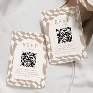 Retro Beige Checkerboard QR Code Hochzeit RSVP Karte