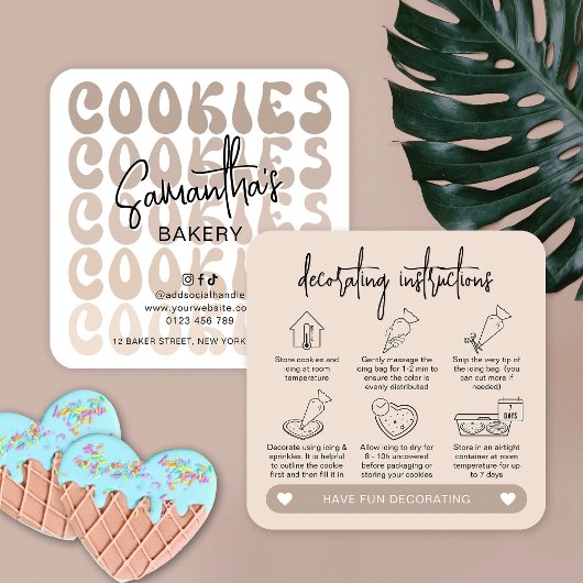 Retro Beige DIY Cookie Decorating Instructions Quadratische Visitenkarte