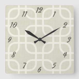 Retro Beige Geometrisch Quadratische Wanduhr