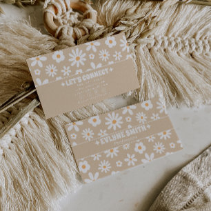Retro Beige Groovy Floral Boho Einzigartig 70er Visitenkarte