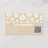 Retro Beige QR-Code Groovy Floral Boho Einzigartig Visitenkarte (Rückseite)