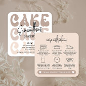 Retro Beige Trendy Bakery Cake Care Anleitung Quadratische Visitenkarte