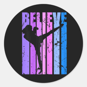 Retro Believe Motivations-Kickboxen Frauen Mädchen Runder Aufkleber