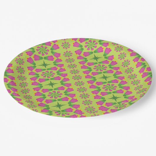 Retro Bell Blume Mandalas Grünbuch 9" Teller (Schrägansicht)