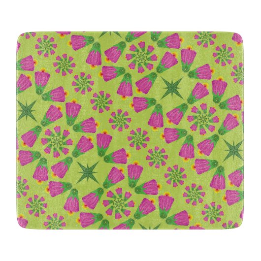 Retro Bell Blume Mandalas Grüne Glasplatte Schneidebrett (Vorderseite)