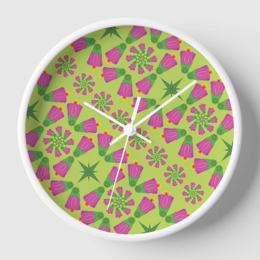 Retro Bell Blume Mandalas Grünes Holz Gerahmte Uhr (Vorderseite)