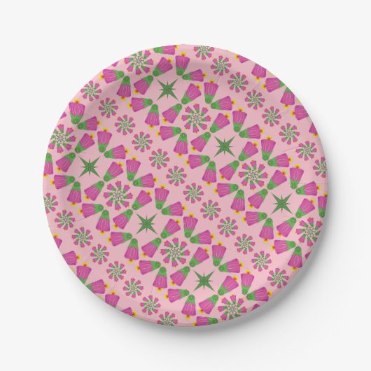 Retro-Bell-Blume-Mandalas Rosa 7" Teller (Vorderseite)