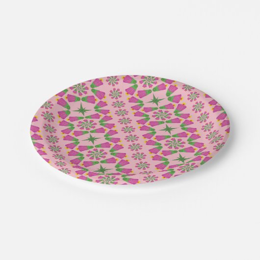 Retro-Bell-Blume-Mandalas Rosa 7" Teller (Schrägansicht)