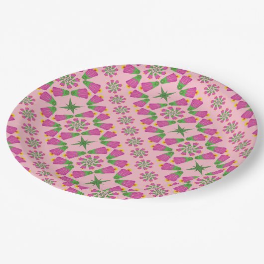 Retro-Bell-Blume-Mandalas Rosa 9" Teller (Schrägansicht)