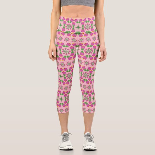 Retro-Bell-Blume-Mandalas Rosa Capris (Vorderseite)