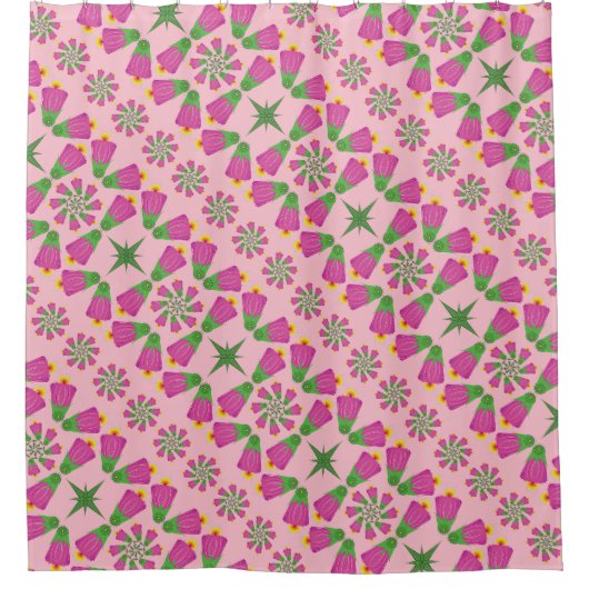 Retro Bell Blume Mandalas Rosa Duschvorhang (Vorderseite)
