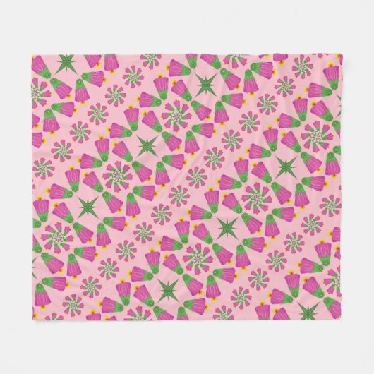 Retro Bell Blume Mandalas Rosa Fleece Blanken (Vorderseite (Horizontal))