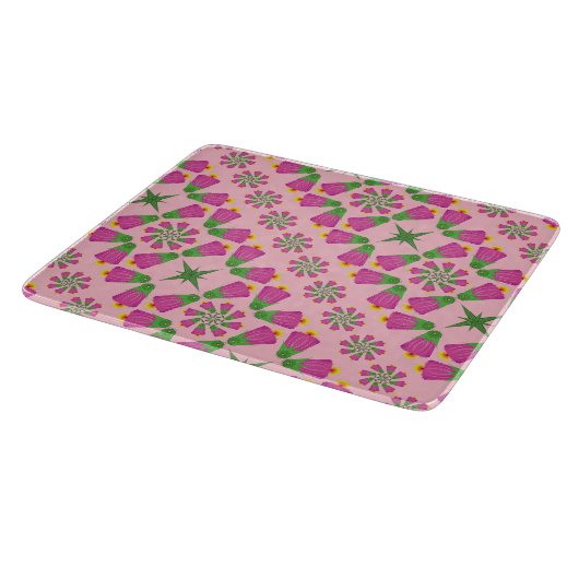 Retro Bell Blume Mandalas Rosa Glasplatte Schneidebrett (Ecke)