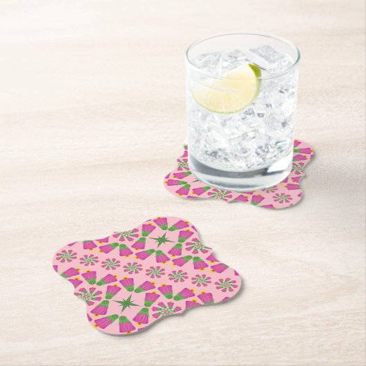 Retro-Bell-Blume-Mandalas Rosa Paper-Untersetzer Untersetzer (Vor Ort)