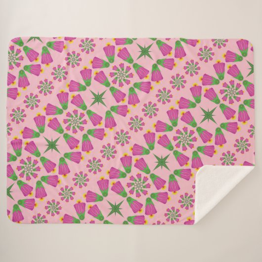 Retro Bell Blume Mandalas Rosa Sherpa Blankon Sherpadecke (Vorderseite (Horizontal))