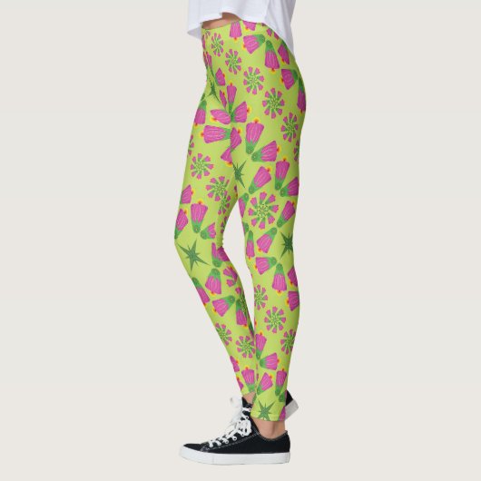 Retro Bell Blume Mandalase Grüne Leggings (Links)